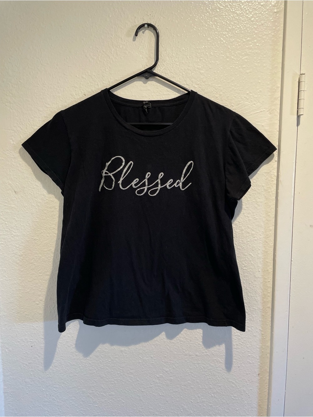 ✨ Anvil Lightweight BLESSED Sparkly Silver Cursive Graphic Tee 🖤